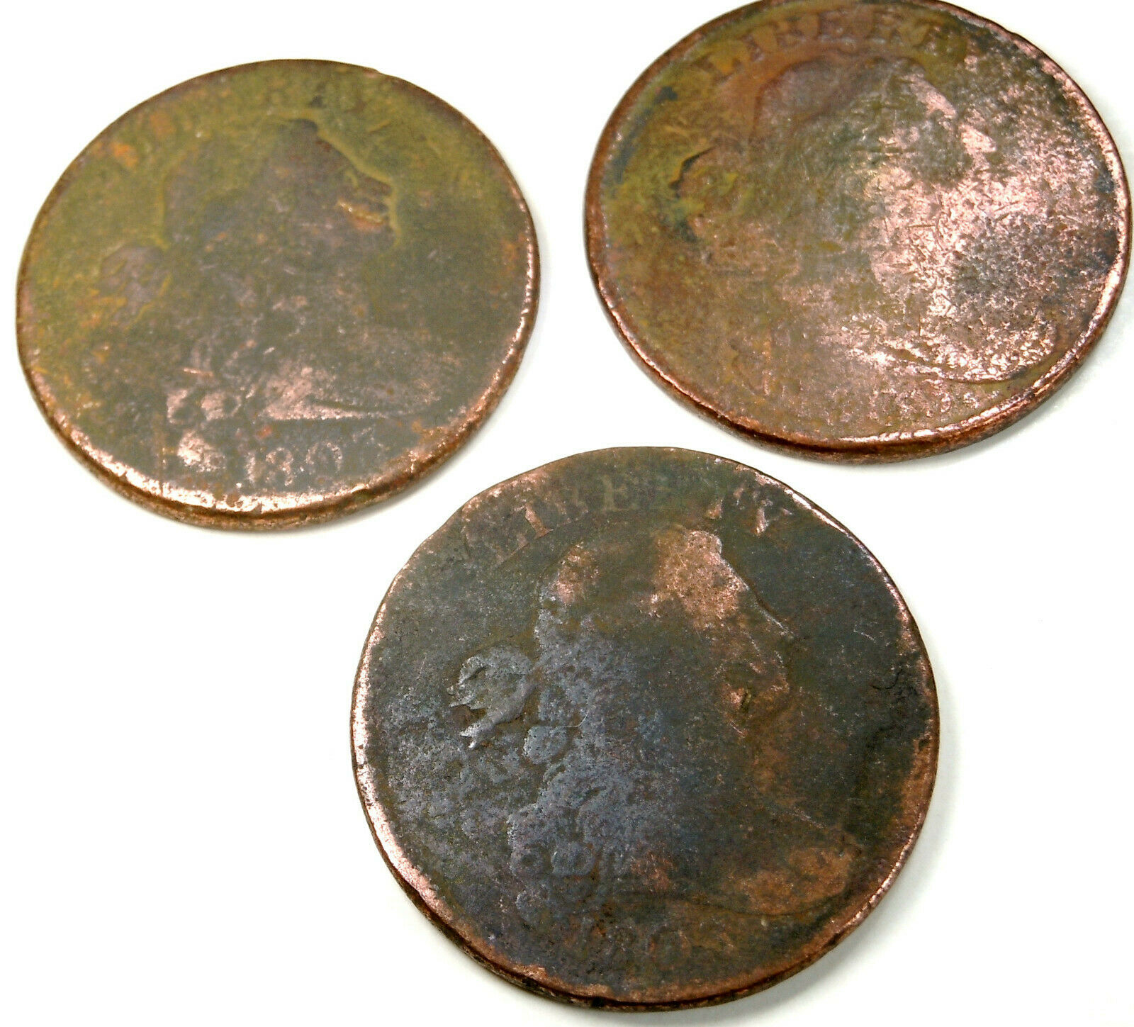 Lot Of 3 Draped Bust Large Cent Coins - All 1803