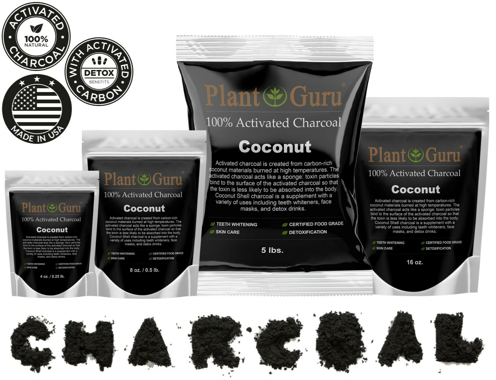 Activated Charcoal Powder Organic 100% Natural Food Grade Bulk Teeth Whitening