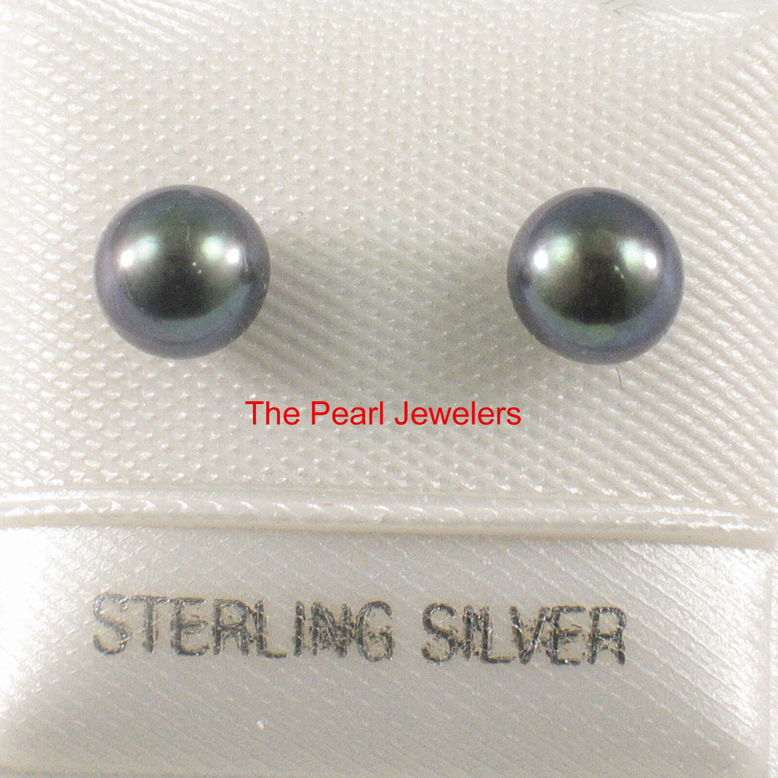 Sterling Silver .925 Aaa 5mm High Luster Black Cultured Pearl Stud Earrings Tpj