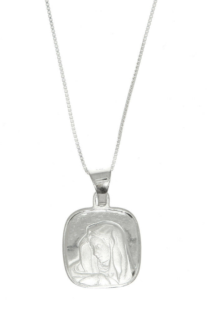 Sterling Silver Blessed Virgin Mary Pendant With 18" Box Chain Necklace