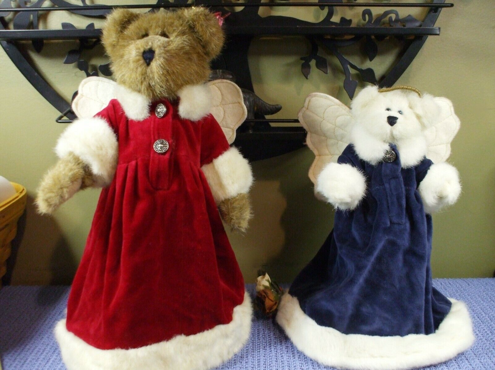 Two Boyds Bears Christmas Tree Toppers Angel & Holly Beary