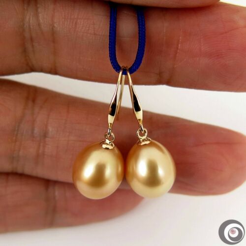 Beautiful Genuine Golden South Sea Pearls & Solid 14k Gold Hook Earrings #e2277
