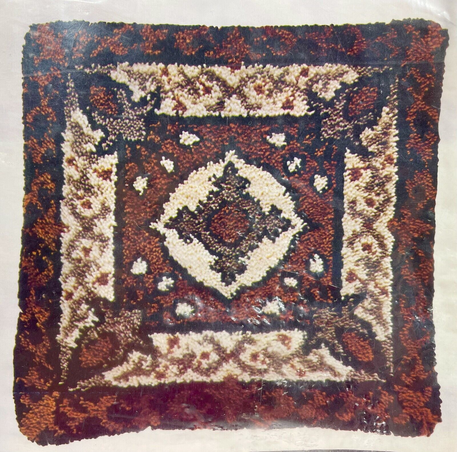 New 1977 Caron Latch Hook Canvas 3069 Persian Squares Pre-printed 27x27 10441